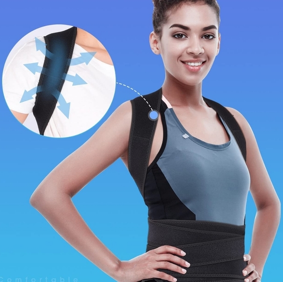 Women or Men Back Brace Support Straightener Lumbar Adjustable Vest Black M - Picture 2 of 9